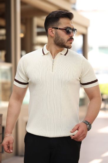 Erkek Yaka Ve Kolları çizgi Detaylı Fermuarlı Kısa Kollu T-shirt resmi